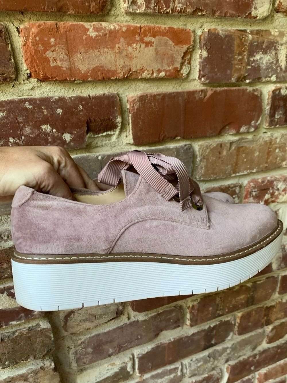 Zara Mauve Velvet Platform Lace-Up Sneakers